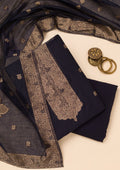 Navy Blue Zariwork Soft Silk Unstitched Salwar Suit