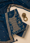 Navy Blue Zariwork Tissue Unstitched Salwar Suit