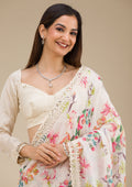 Off White Printed Georgette Saree