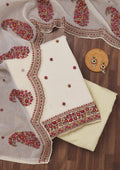 Off White Threadwork Chiffon Unstitched Salwar Suit