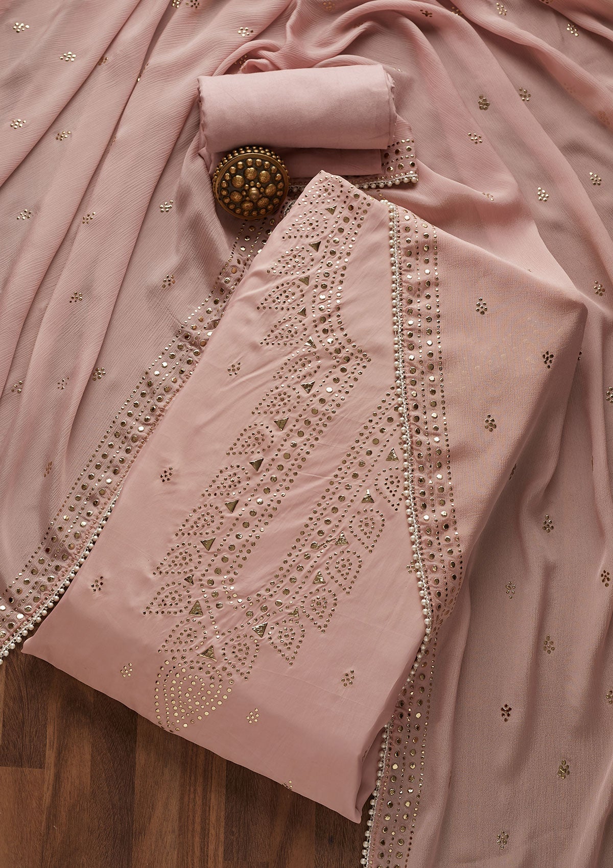Onion Pink Gotapatti Semi Crepe Unstitched Salwar Suit