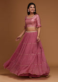 Onion Pink Print Georgette Readymade Lehenga