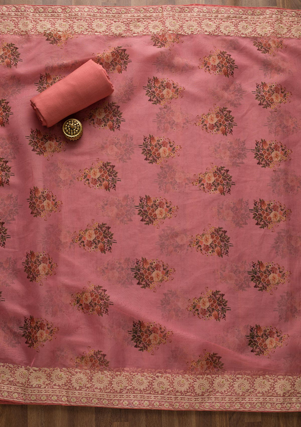 Onion Pink Print Tissue Unstitched Salwar Suit