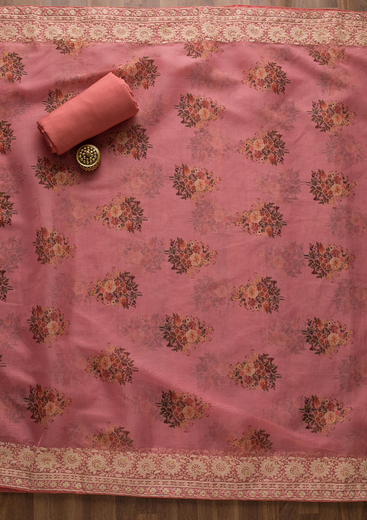 Onion Pink Print Tissue Unstitched Salwar Suit