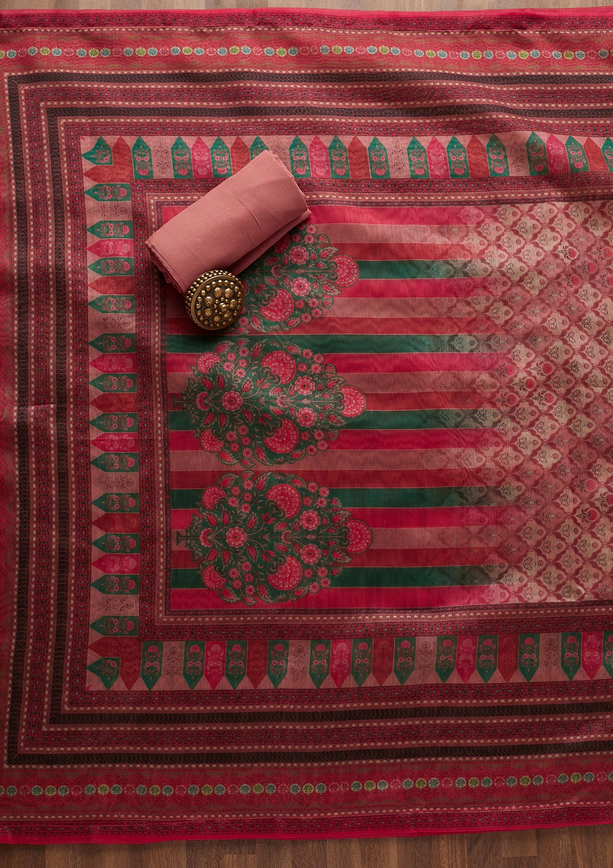 Onion Pink Sequins Chanderi Unstitched Salwar Suit