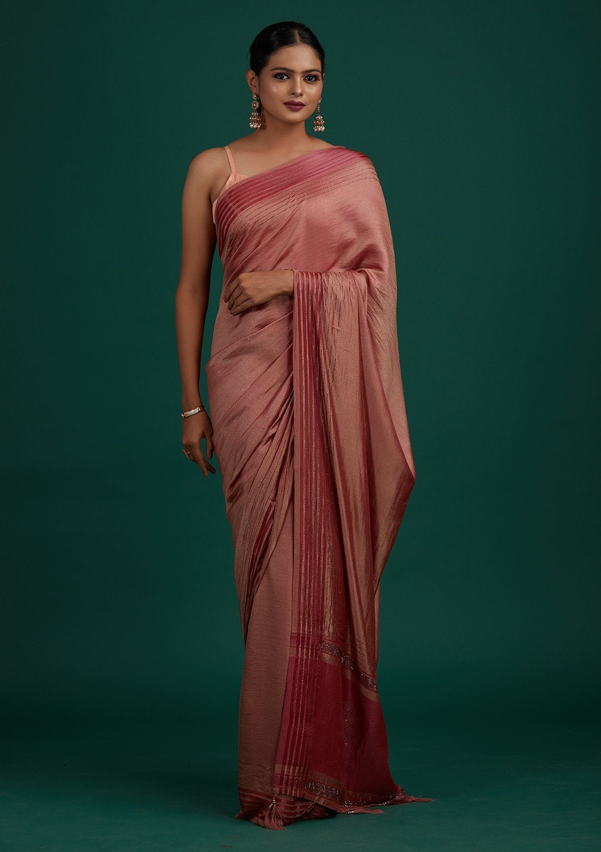 Onion Pink Swarovski Semi Crepe Designer Saree