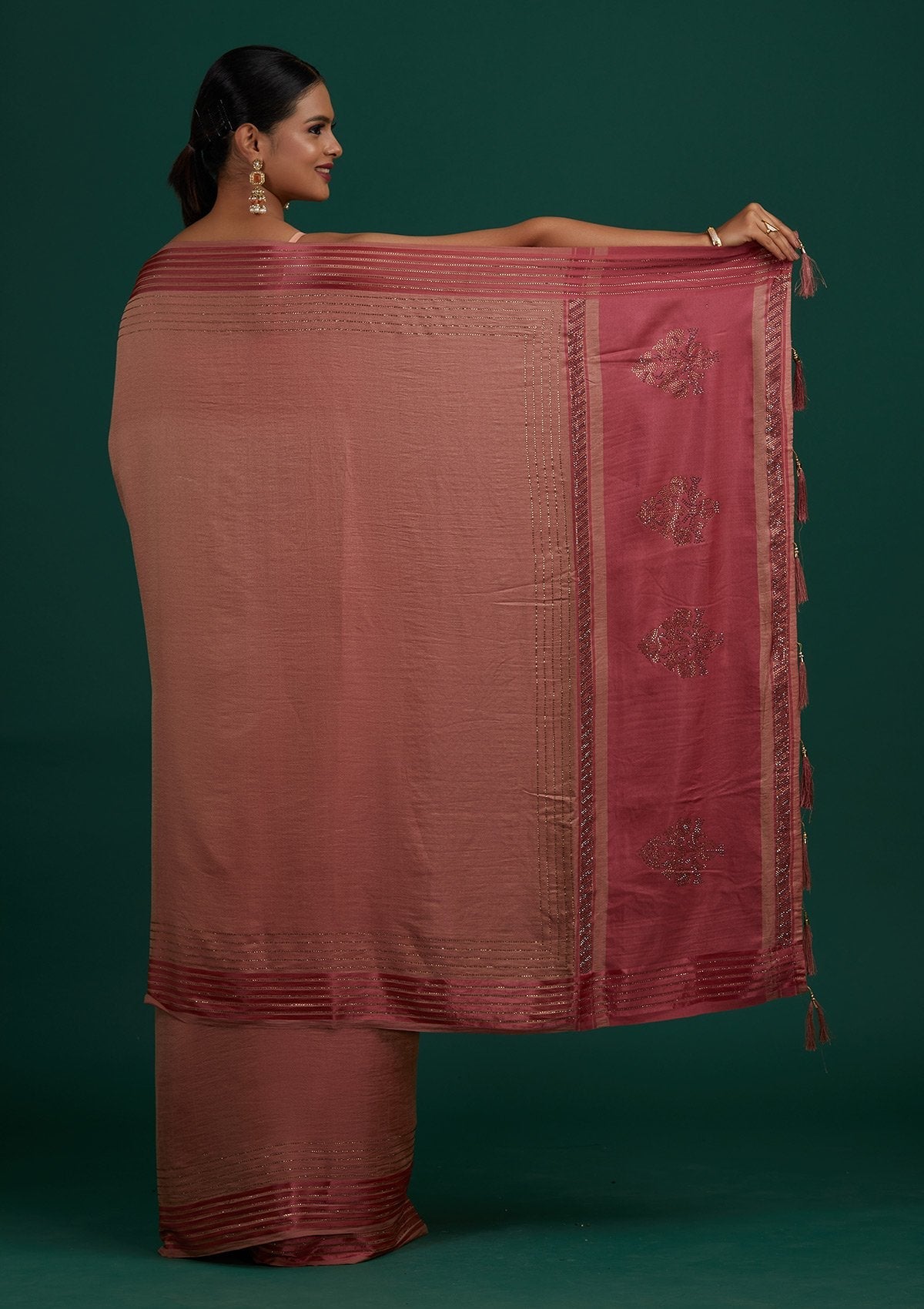Onion Pink Swarovski Semi Crepe Designer Saree