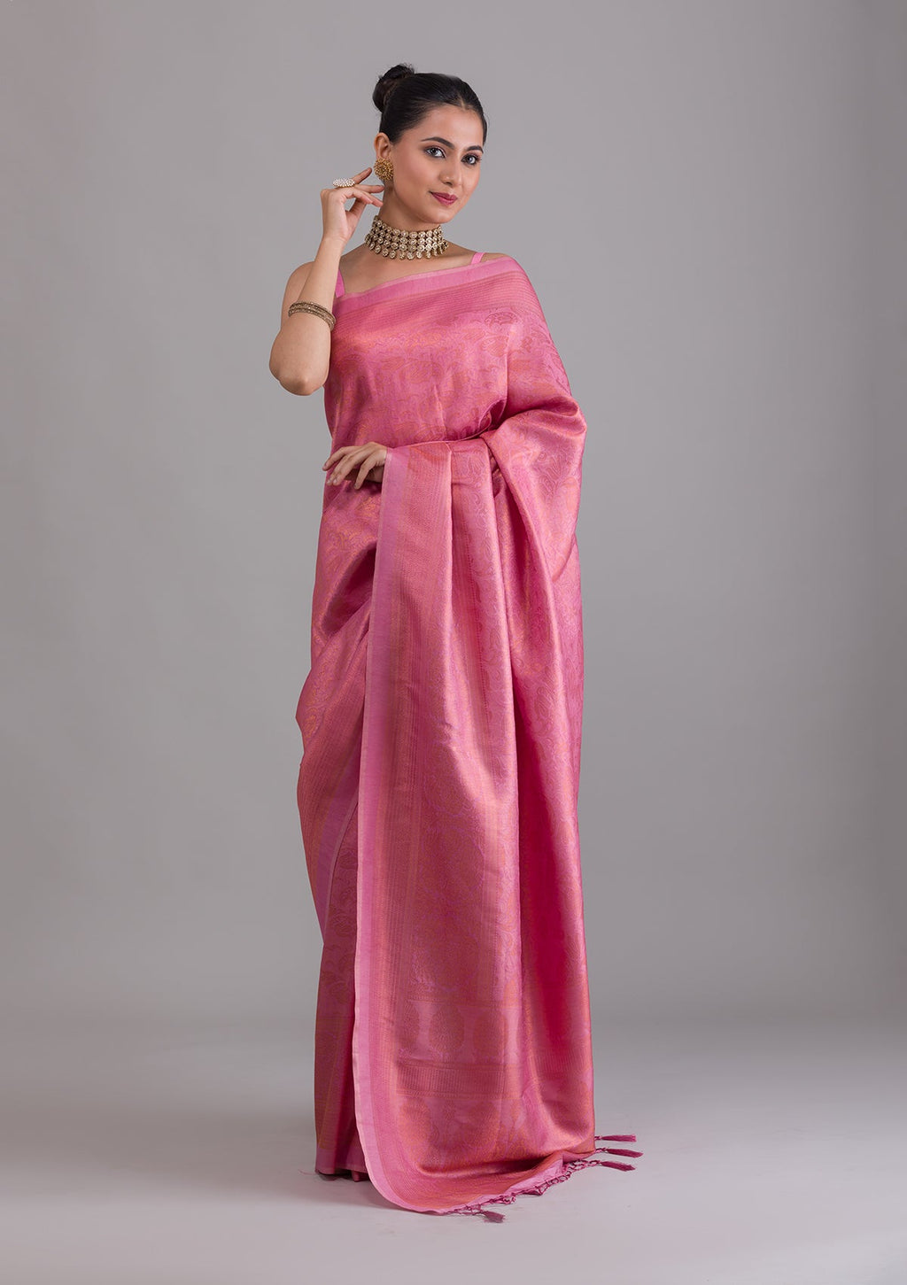 Onion Pink Zariwork Banarasi Saree