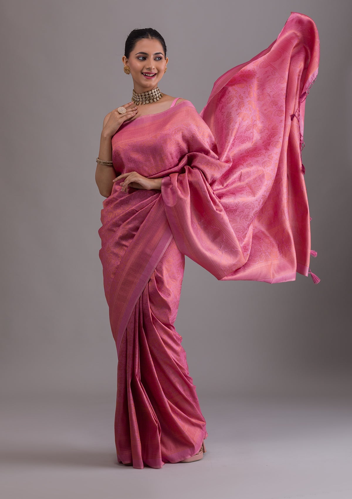 Onion Pink Zariwork Banarasi Saree