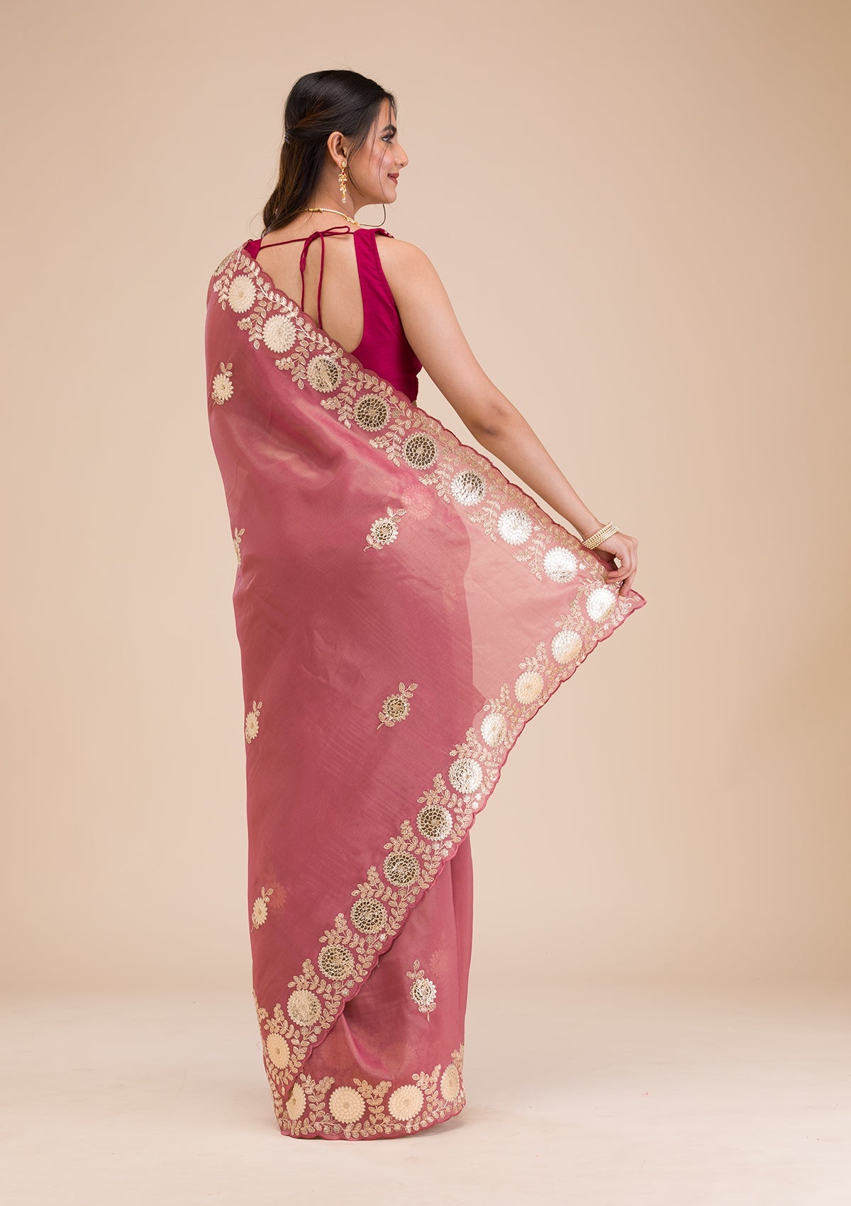 Onion Pink Gotapatti Tissue Saree