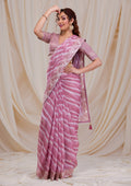Onion Pink Lehriya Printed Semi Crepe Saree