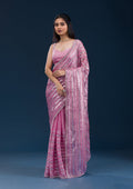 Onion Pink Sequins Semi Crepe Saree