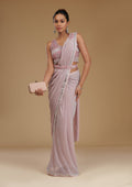 Onion Pink Stonework Satin Readymade Saree