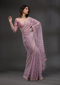 Onion Pink Stonework (Silver) Lycra Saree