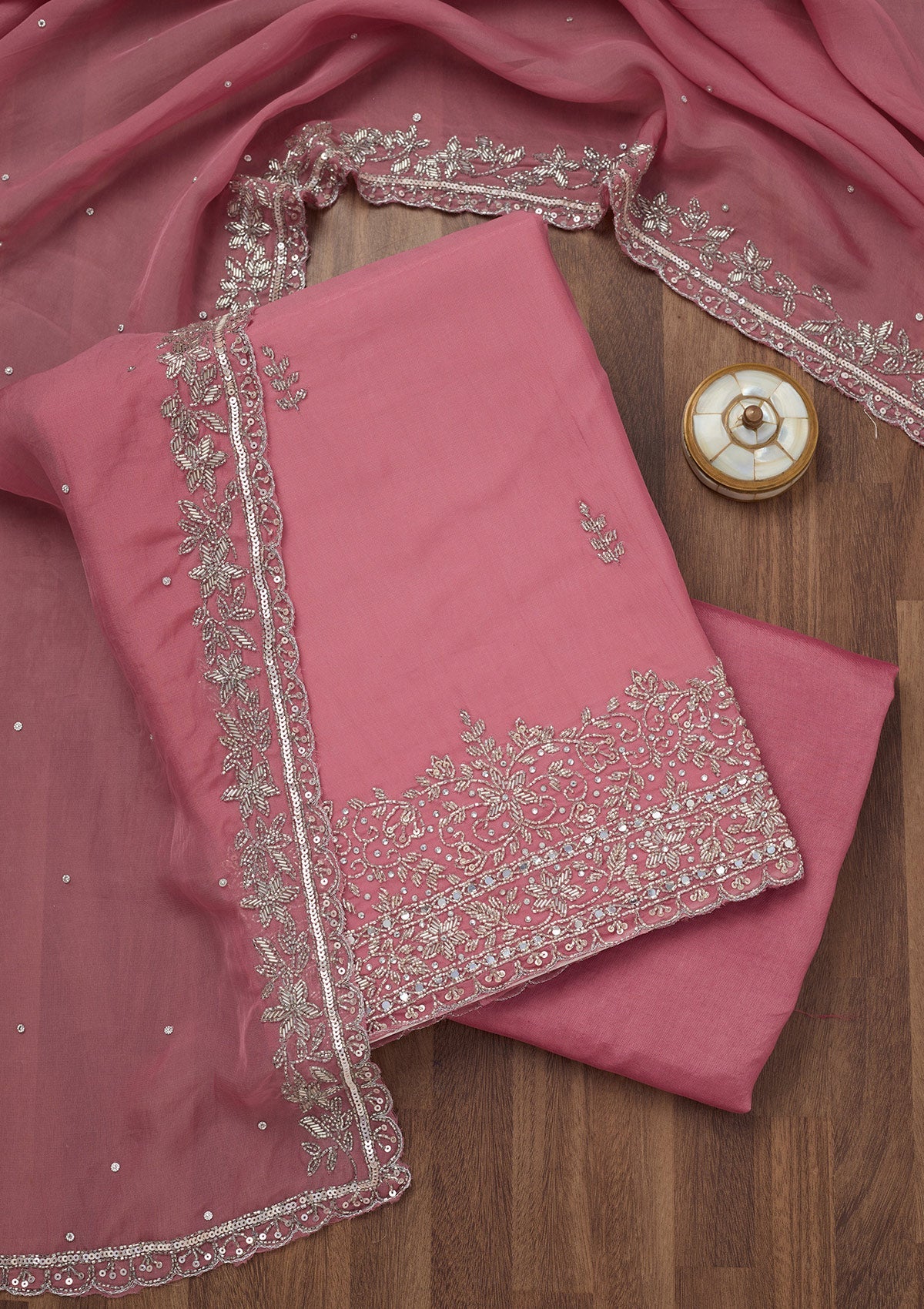 Onion Pink Stonework Tissue Unstitched Salwar Suit