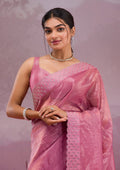 Onion Pink Swarovski Tissue Saree