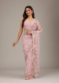 Onion Pink Threadwork Tissue Saree