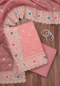Onion Pink Threadwork Semi Crepe Unstitched Salwar Suit
