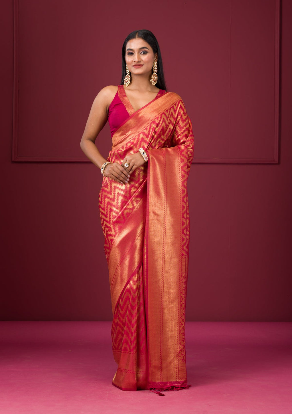 Onion Pink Zariwork Soft Silk Saree
