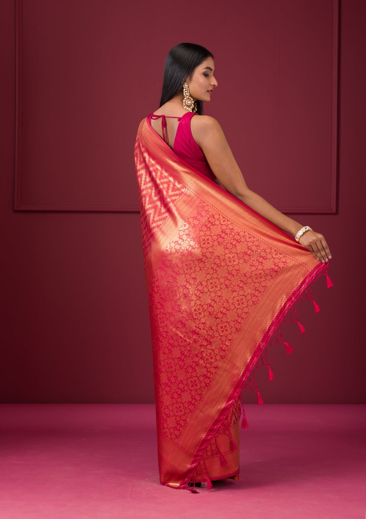 Onion Pink Zariwork Soft Silk Saree