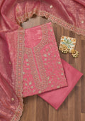 Onion Pink Zariwork Tissue Unstitched Salwar Suit