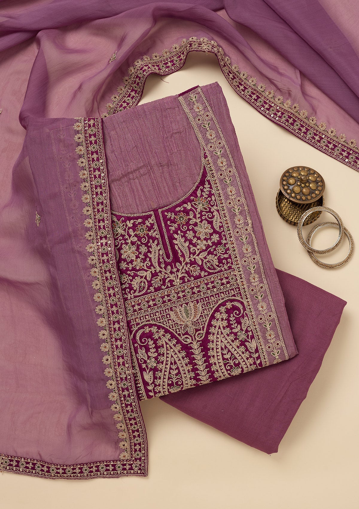Onion Pink Zariwork Tissue Unstitched Salwar Suit