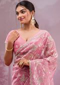 Onion Pink Zariwork Tissue Saree