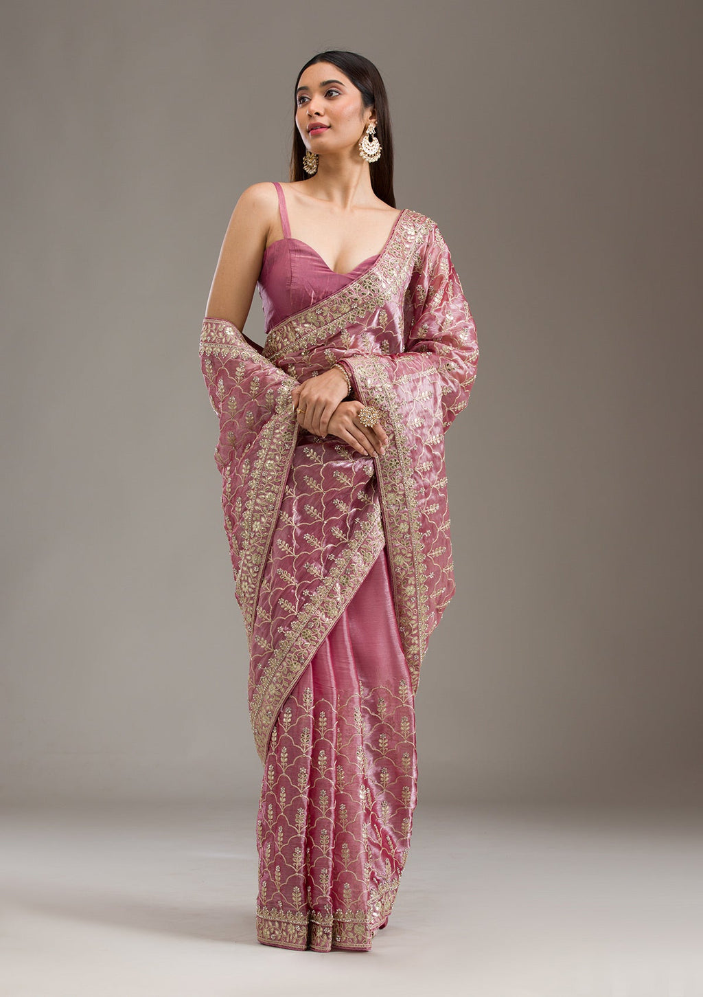 Onion Pink Zariwork Tissue Saree