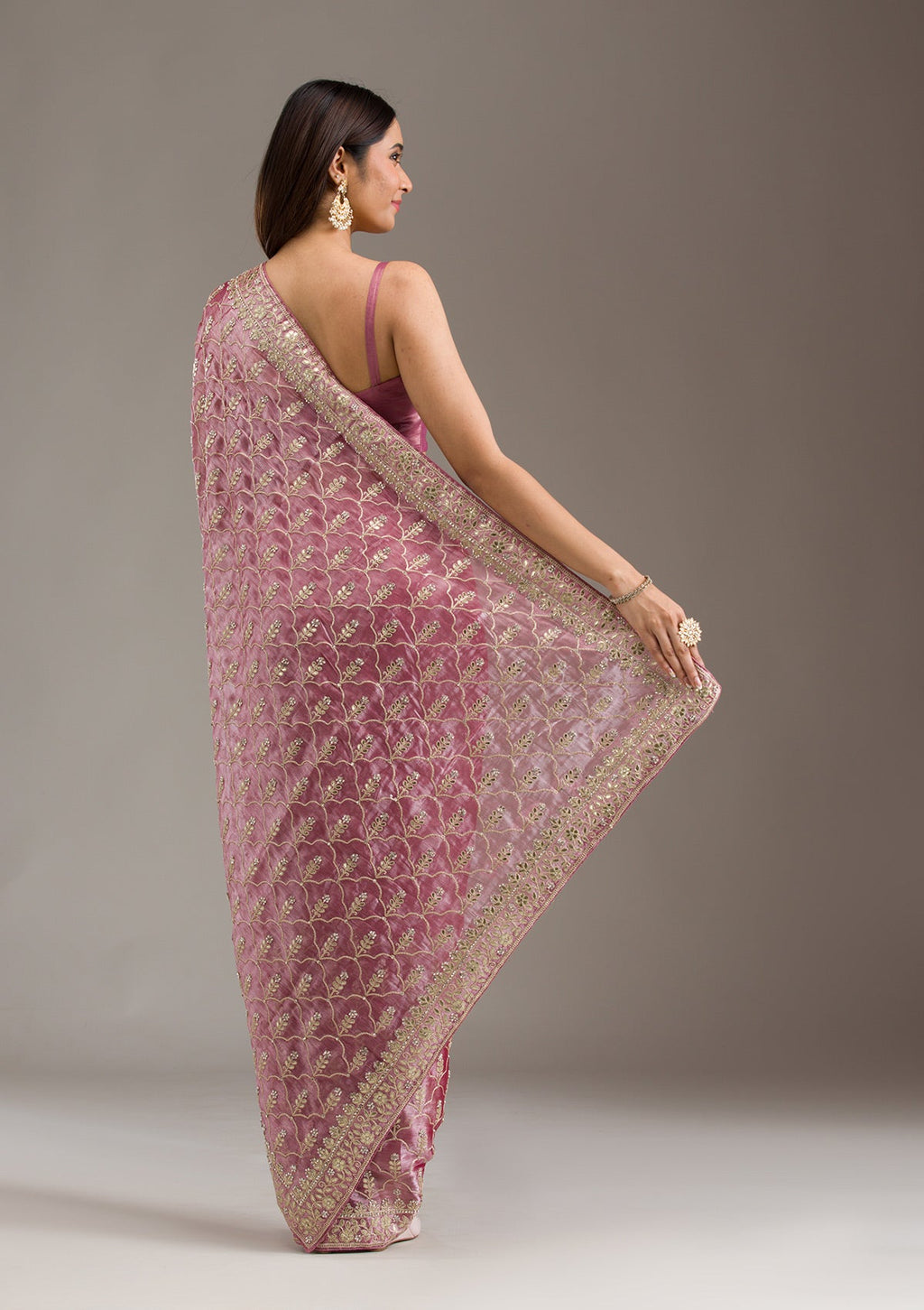 Onion Pink Zariwork Tissue Saree