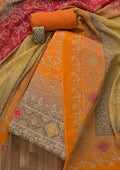 Orange Bandhani Semi Crepe Unstitched Salwar Suit