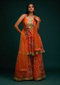 Orange Print Georgette Designer Salwar Suit