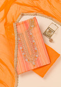 Orange Printed Organza Unstitched Salwar Suit