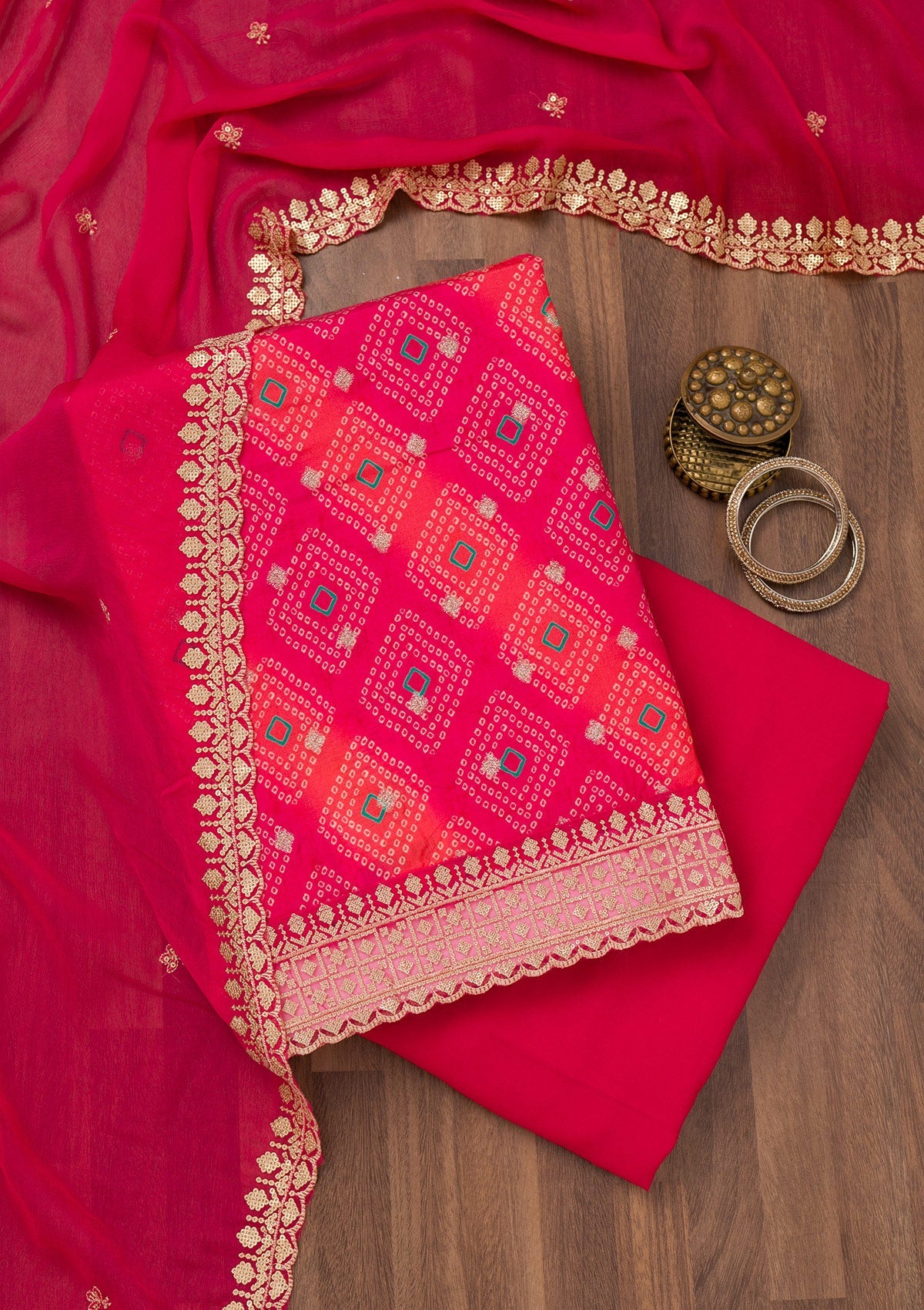 Orange Printed Tissue Unstitched Salwar Suit