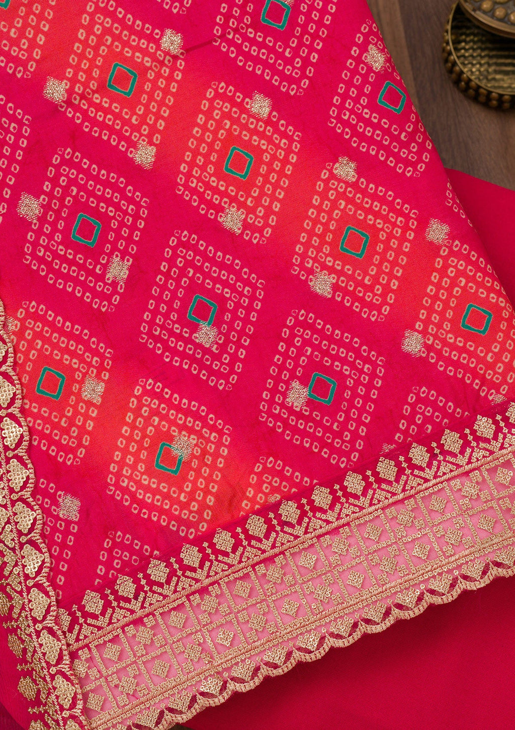 Orange Printed Tissue Unstitched Salwar Suit