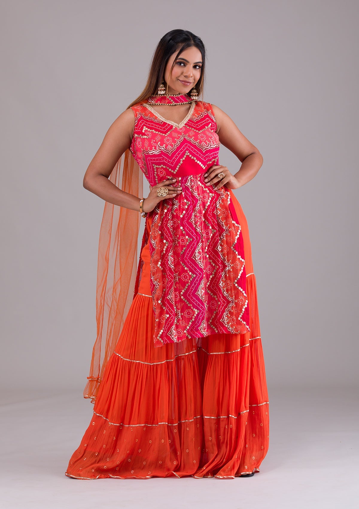 Orange Sequins Georgette Designer Salwar Suit