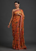 Orange Printed Georgette Designer Saree