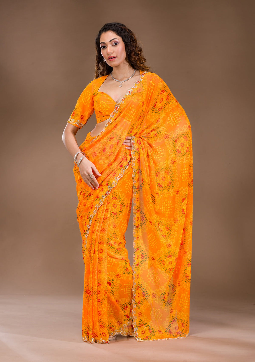 Orange Stonework Georgette Saree