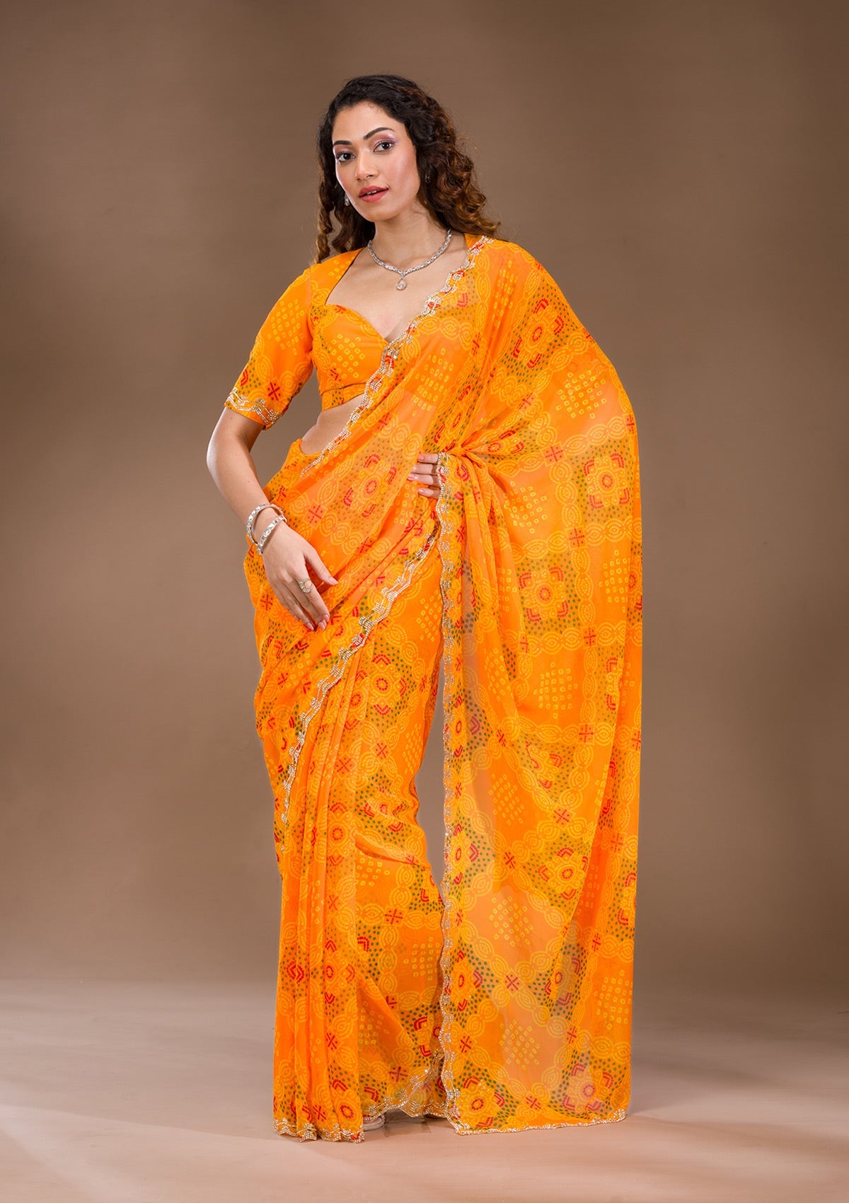 Orange Stonework Georgette Saree