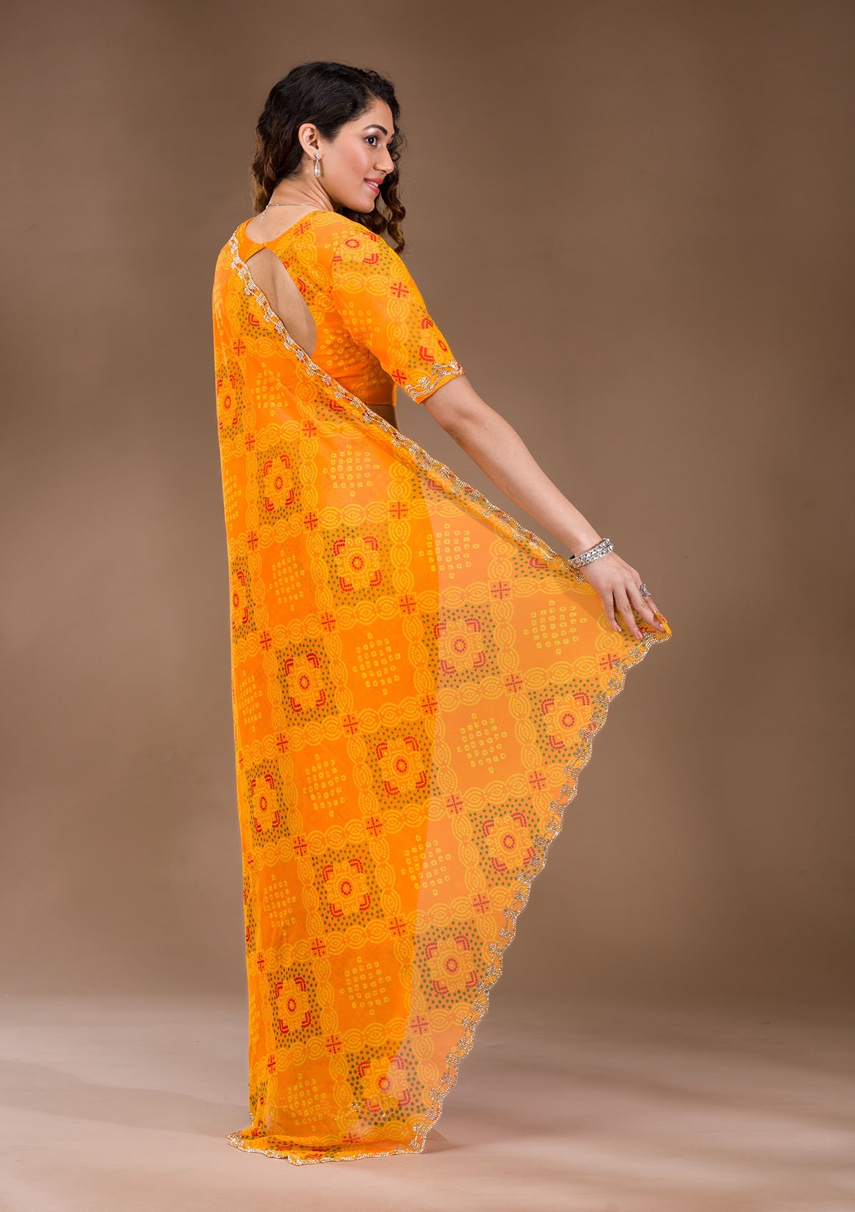 Orange Stonework Georgette Saree
