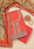 Orange Stonework Semi Crepe Unstitched Salwar Suit