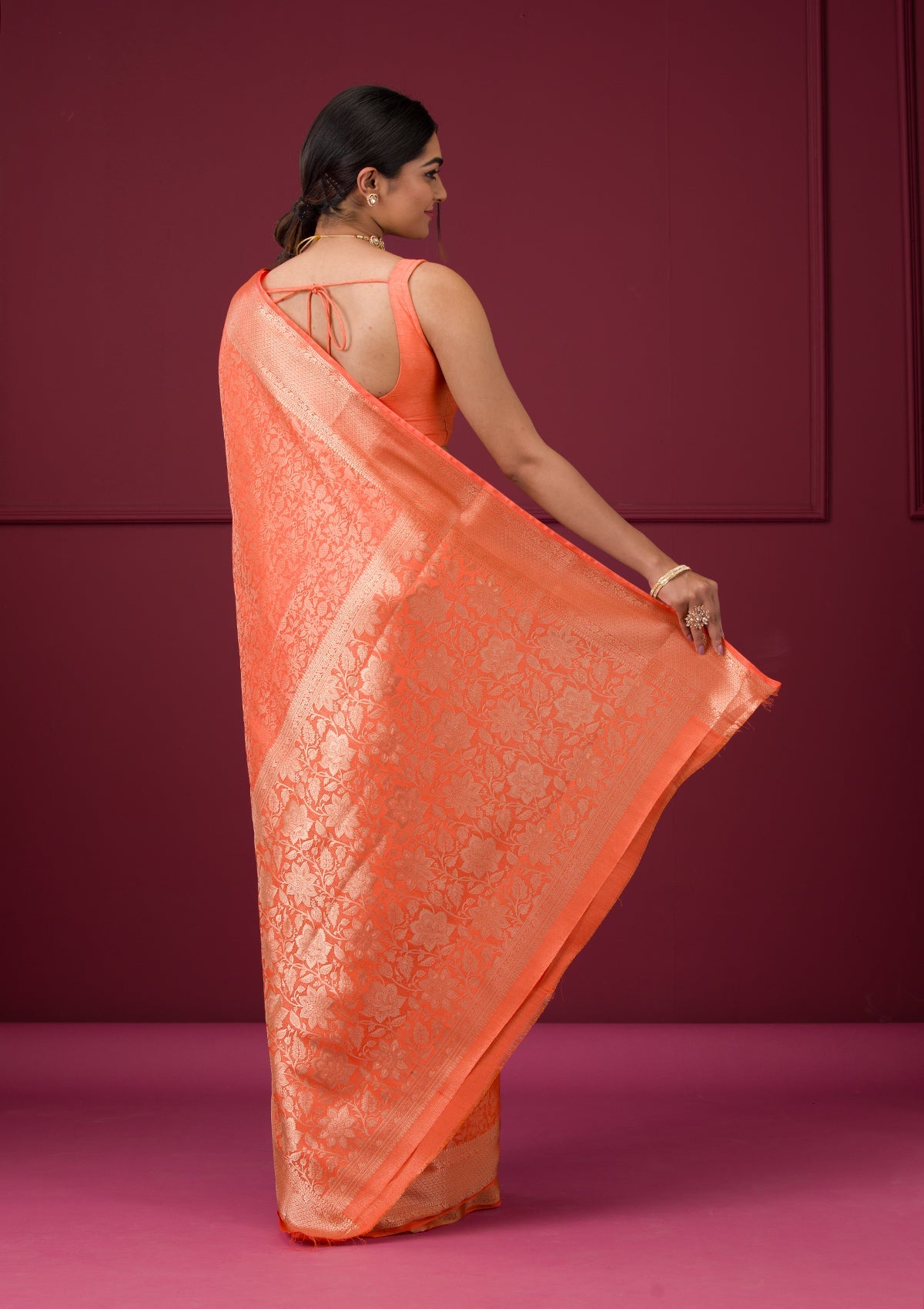 Orange Zariwork Art Silk Saree