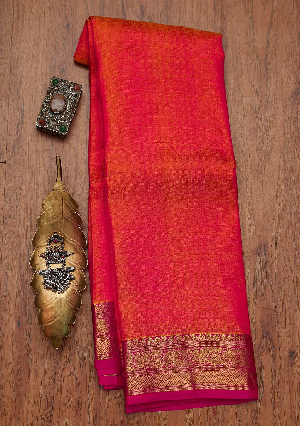 Orange Zariwork Pure Silk Saree