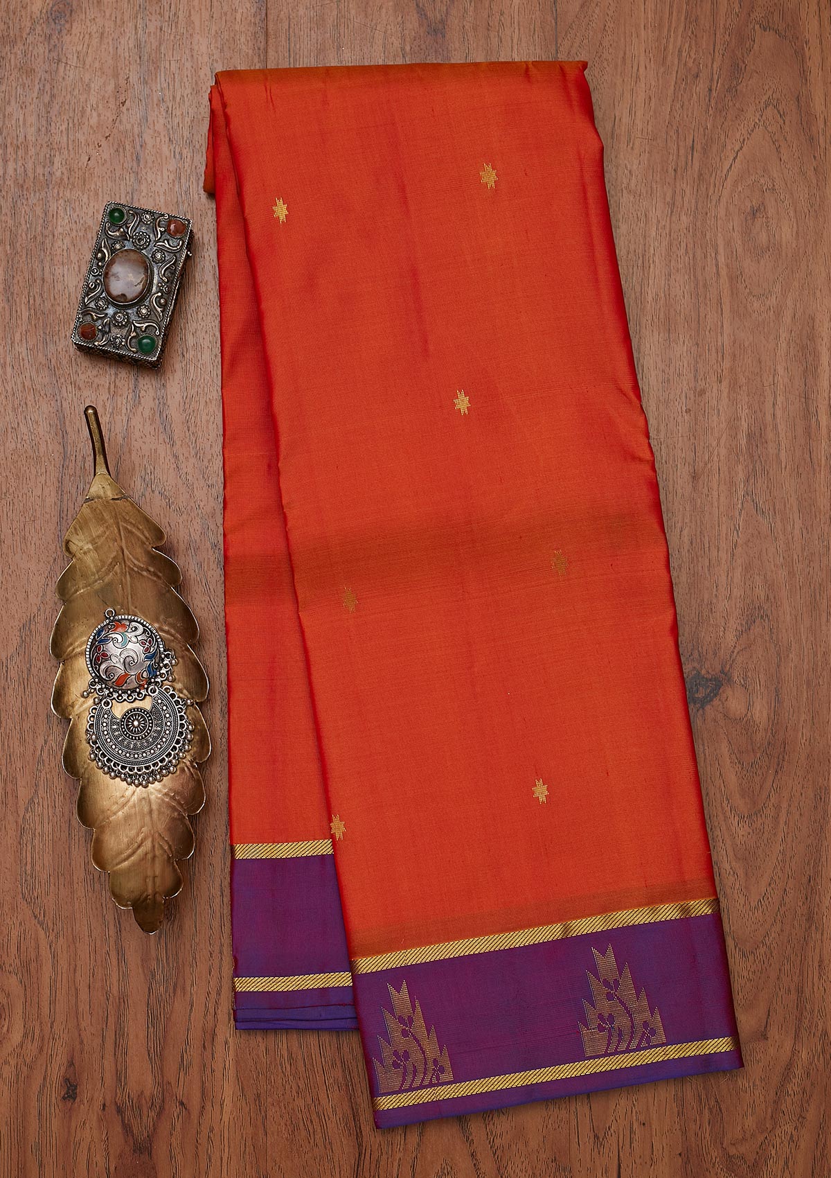 Orange Zariwork Pure Silk Unstitched Saree