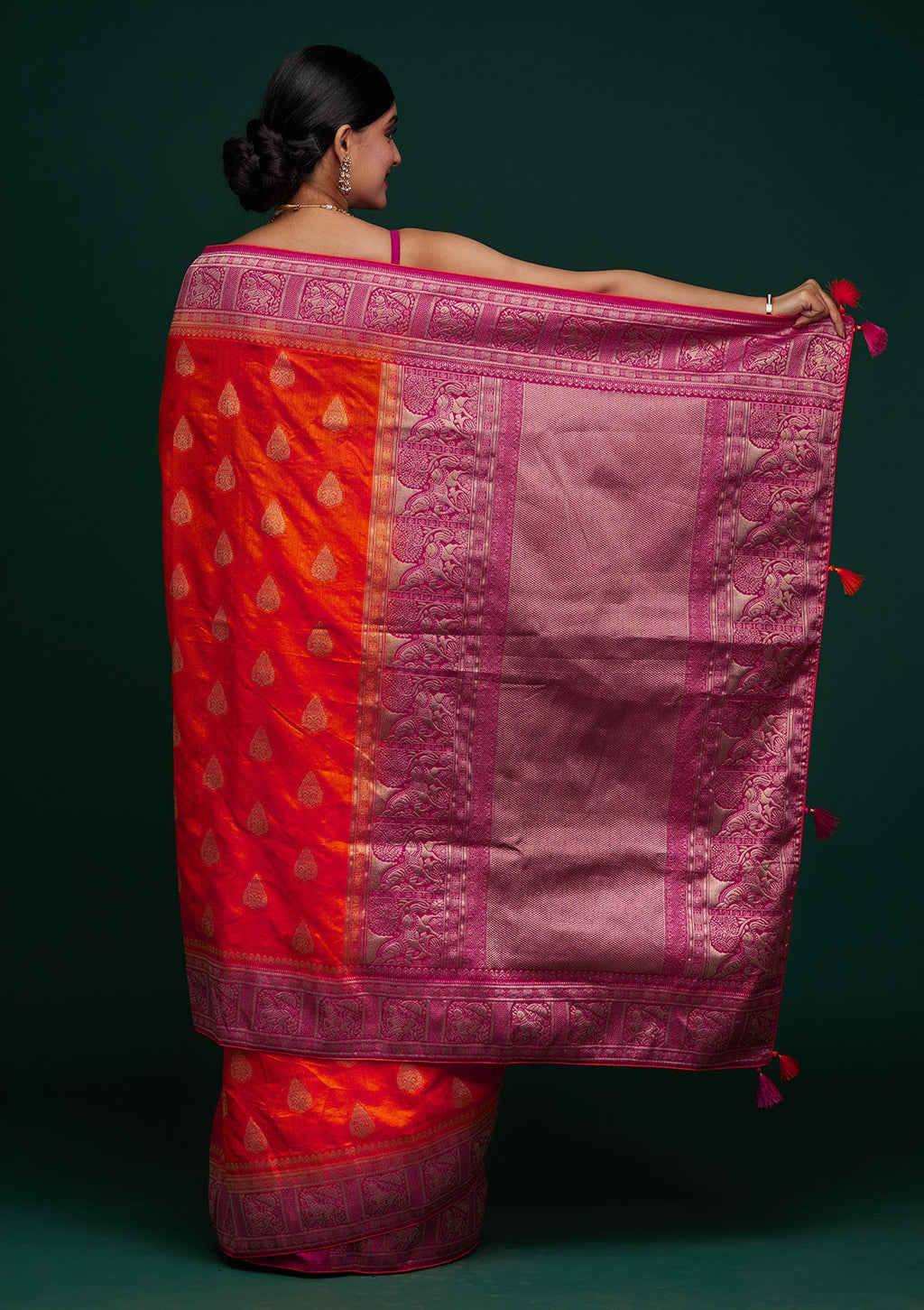 Orange Zariwork Raw Silk Saree