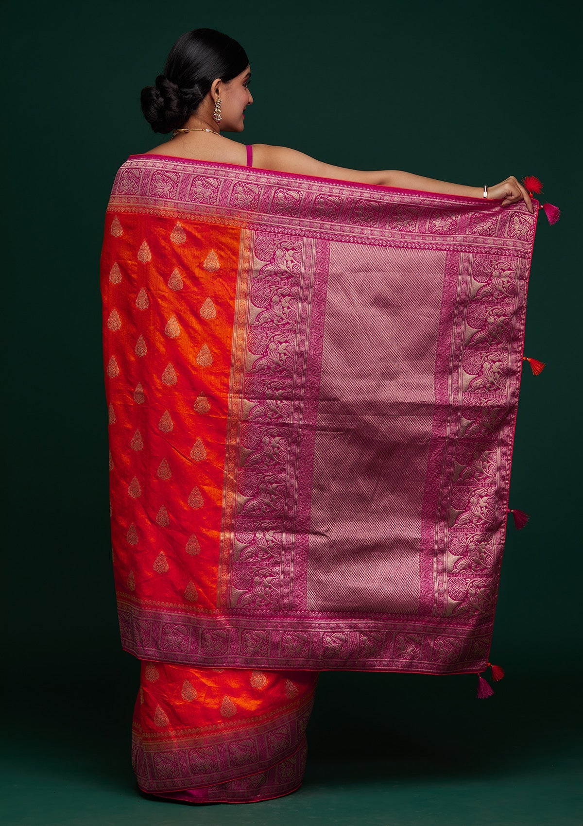 Orange Zariwork Raw Silk Saree