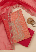 Orange Zariwork Tissue Unstitched Salwar Suit