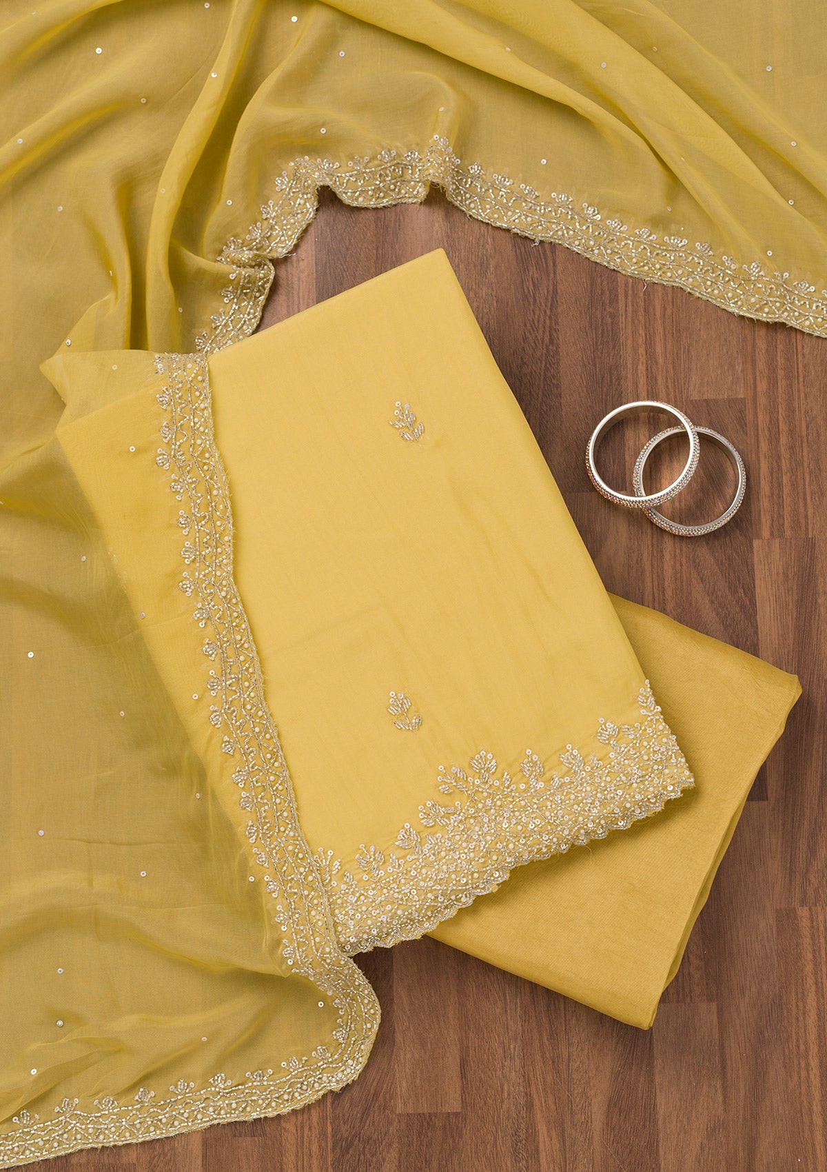Parrot Green Stonework Tissue Unstitched Salwar Suit