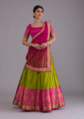 Parrot Green Zariwork Art Silk Semi Stitched Lehenga