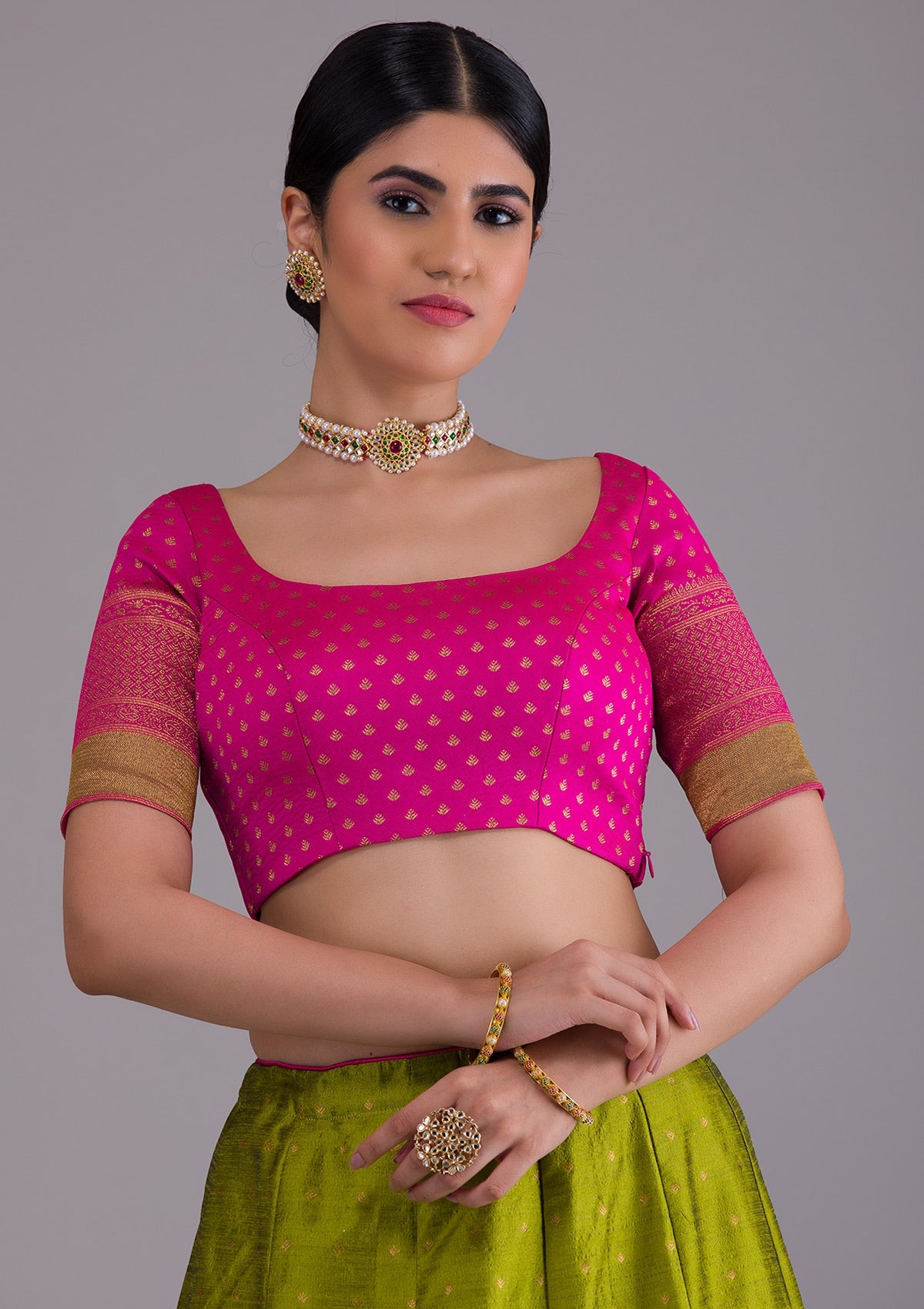 Parrot Green Zariwork Art Silk Semi Stitched Lehenga