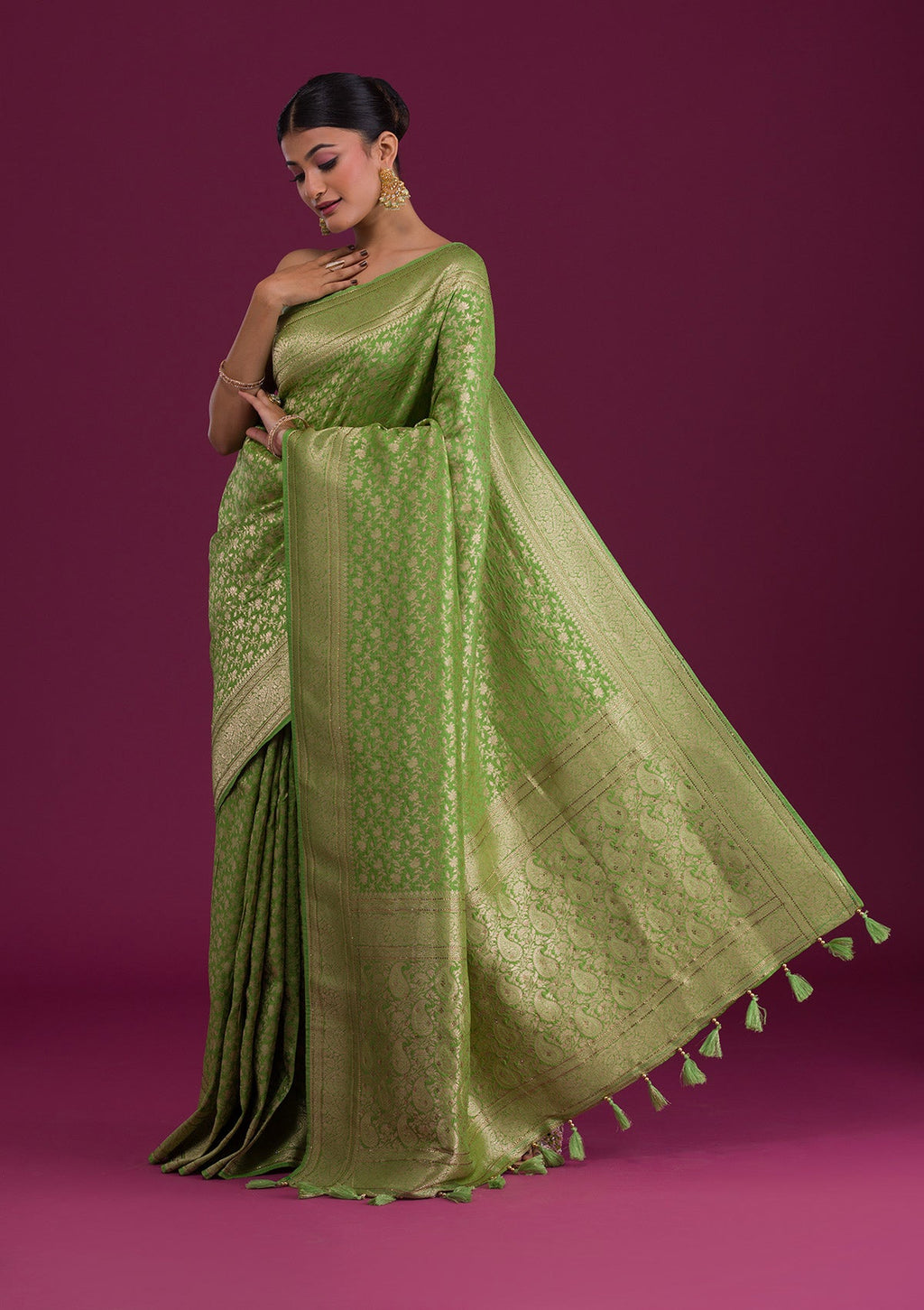 Parrot Green Zariwork Banarasi Saree